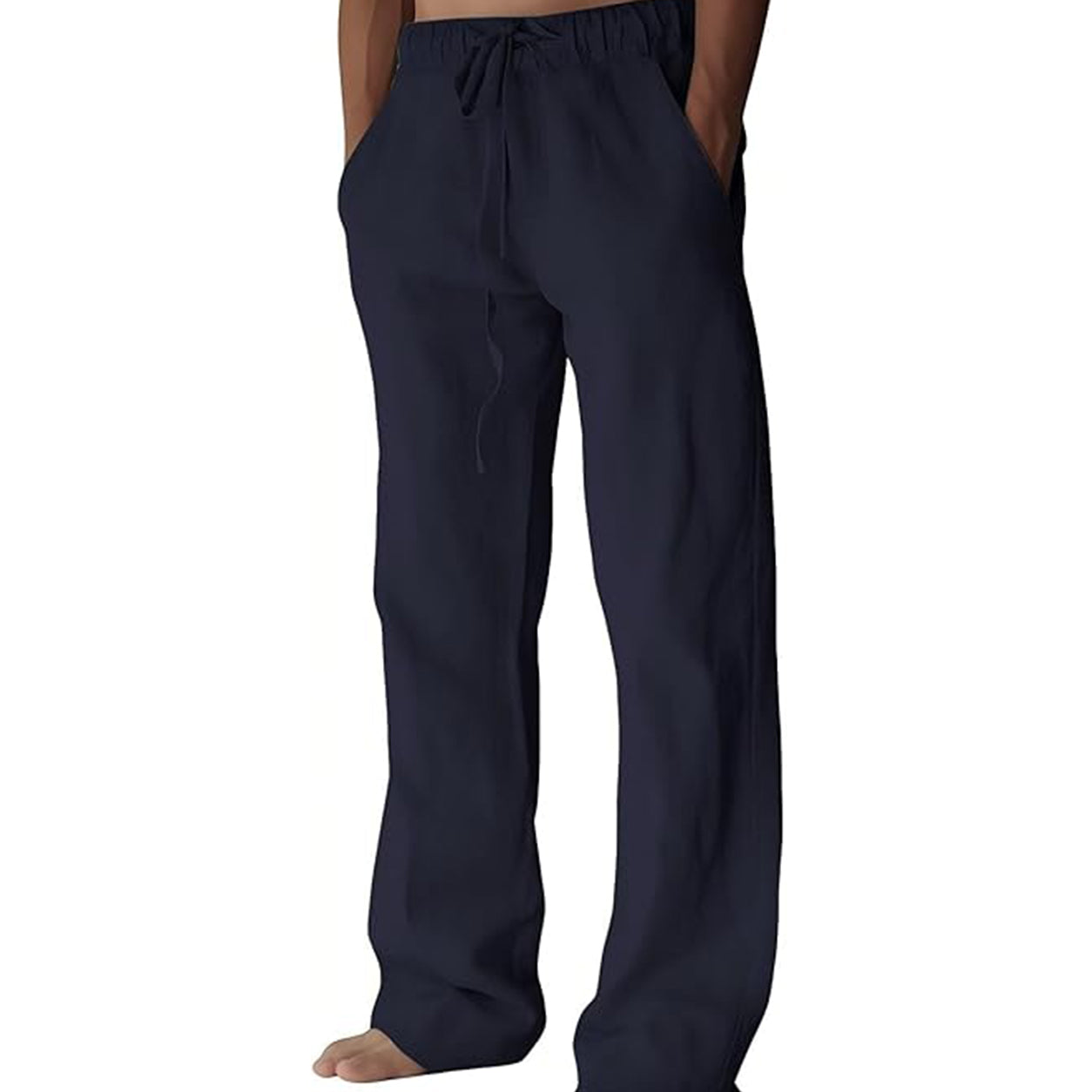 Men's Cotton Linen Pants ✨ Lightweight Wide Leg Casual Beach Pants with Elastic Waist & Pockets