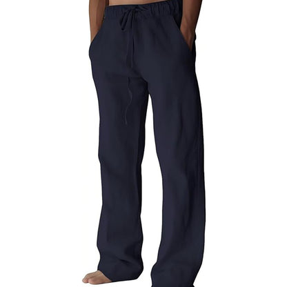 Men's Cotton Linen Pants ✨ Lightweight Wide Leg Casual Beach Pants with Elastic Waist & Pockets
