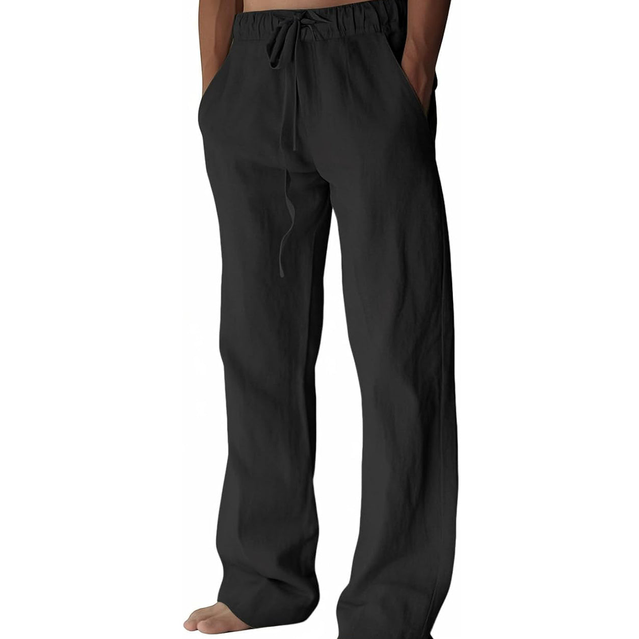 Men's Cotton Linen Pants ✨ Lightweight Wide Leg Casual Beach Pants with Elastic Waist & Pockets