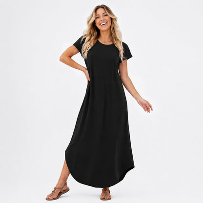 Women's Summer Maxi Dress ✨ Cap Sleeve Crewneck Casual Dress with Pockets | Flattering Fit, Wrinkle Resistant & Beach Ready