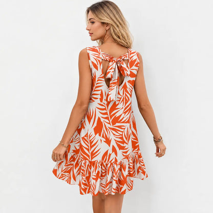 Women's Leopard Print Tank Dress 🐆 Sleeveless Ruffle Hem Summer Beach Dress