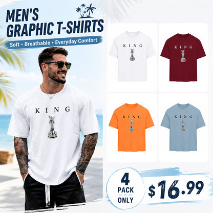 Men's King Chess Graphic T-Shirt ♟️ Urban Streetwear Printed Tee Casual Short Sleeve Shirt