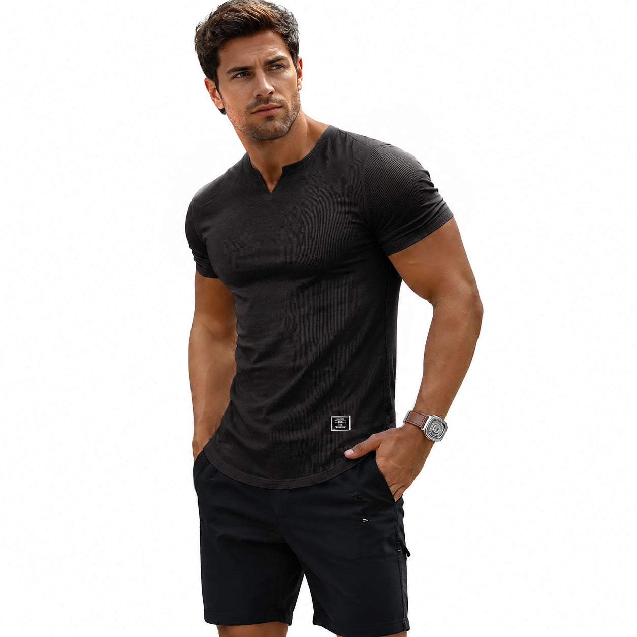 💪 Men's Muscle Fit V Neck T Shirt | Stretch Ribbed Workout Tee for Everyday Style