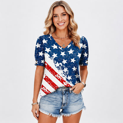 Women's V-Neck Button Blouse ✨ Short Sleeve Dressy Casual Summer Top