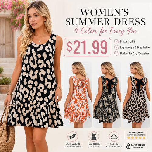 Women's Leopard Print Tank Dress 🐆 Sleeveless Ruffle Hem Summer Beach Dress