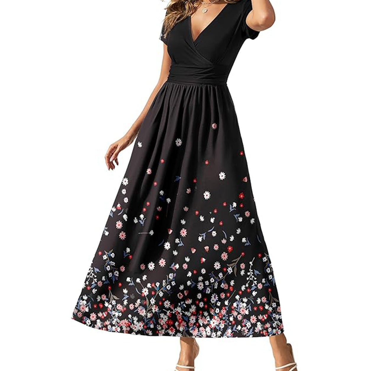 Women's Wrap Maxi Dress ✨ Short Sleeve Flowy Dress with Pockets & Flattering Fit
