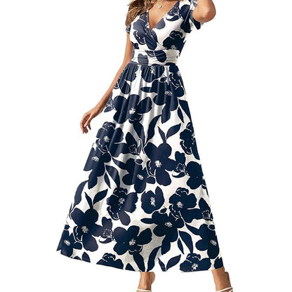 Women's Wrap Maxi Dress ✨ Short Sleeve Flowy Dress with Pockets & Flattering Fit