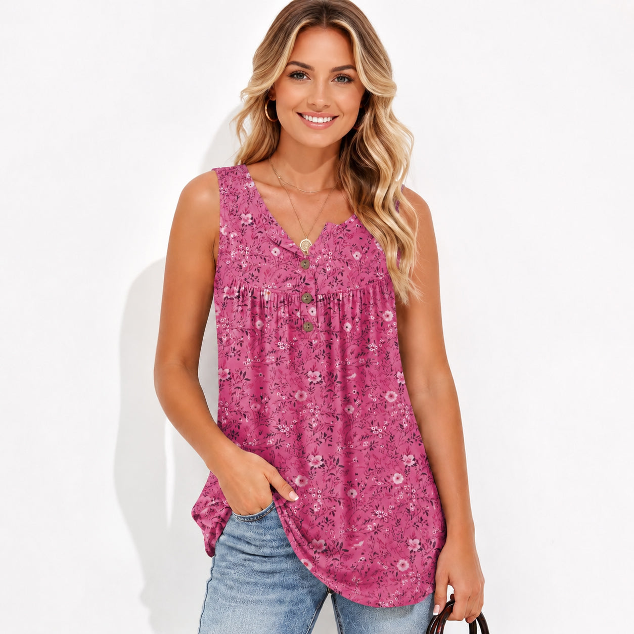 Women's Floral Knit Tank Top 🌸 Fitted Sleeveless Cami Summer Top