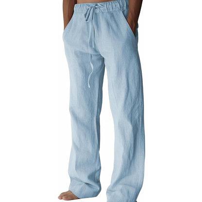 Men's Cotton Linen Pants ✨ Lightweight Wide Leg Casual Beach Pants with Elastic Waist & Pockets