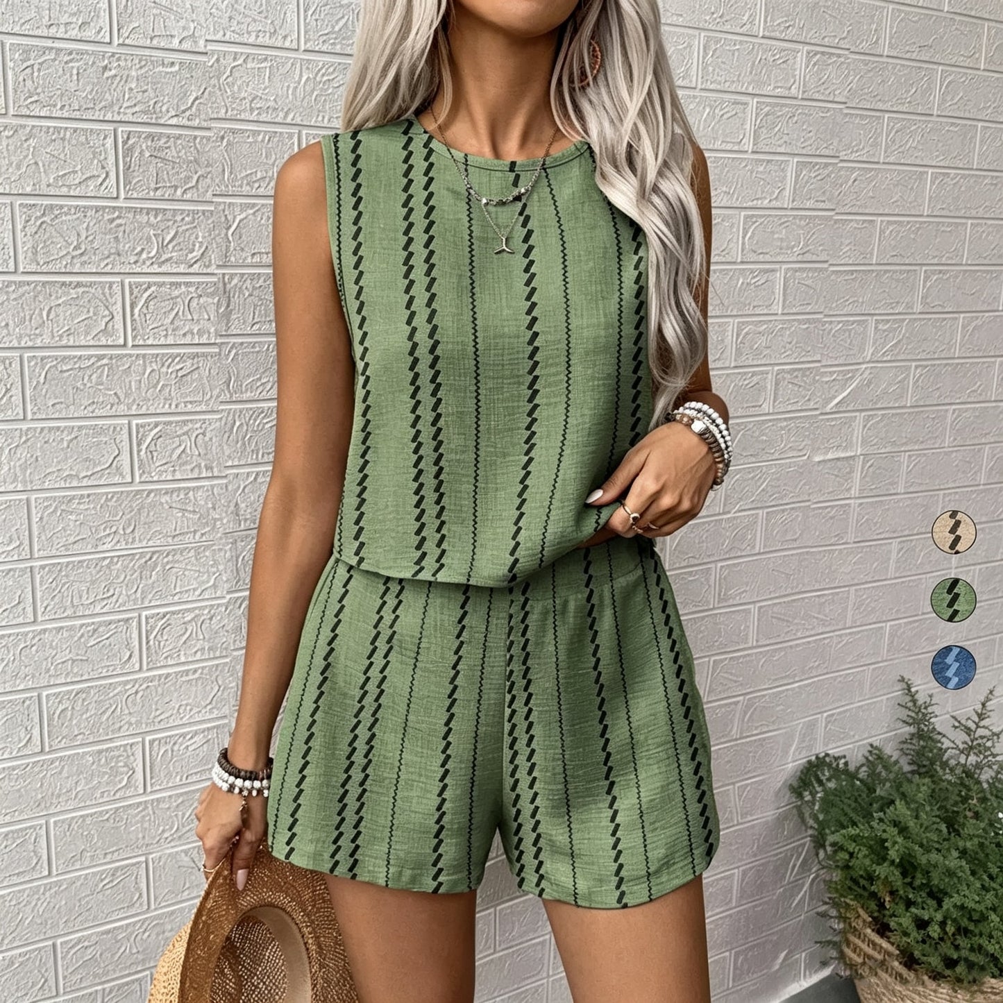 🌸 Trending Striped Two Piece Set ✿ Women's Crop Tank Top & Shorts Matching Outfit ✿ Sleeveless Summer Casual Vacation Co-Ord Set