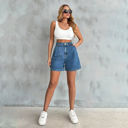 Women's High-Waisted A-Line Denim Bermuda Shorts ✨ Stretchy Casual Summer Essential