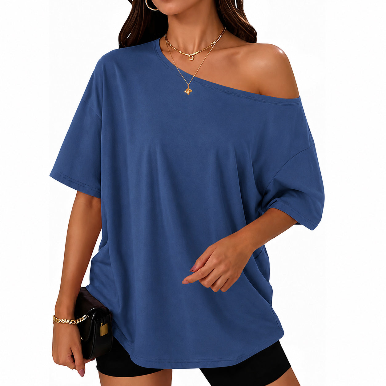 Women's Off-Shoulder Oversized Tee ✨ Casual Loose Fit Spring & Summer Top