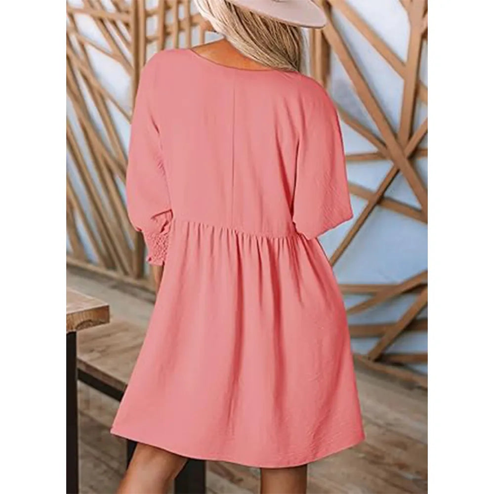 Women's Cute Short Sleeve Flowy Swing Mini Tunic Dress ✨🌸 Casual Loose Fit Summer Dress