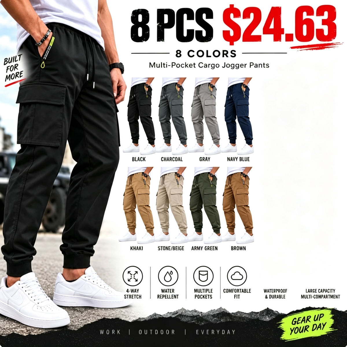 🔥 BESTSELLER | 8PCS $24.63 | Men's Multi-Pocket Cargo Jogger Pants