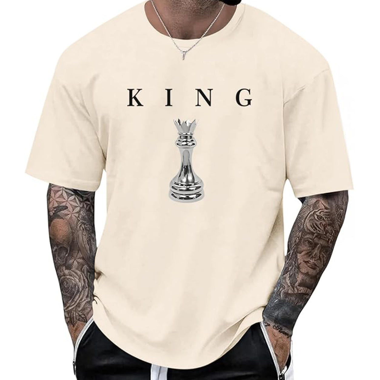 Men's King Chess Graphic T-Shirt ♟️ Urban Streetwear Printed Tee Casual Short Sleeve Shirt
