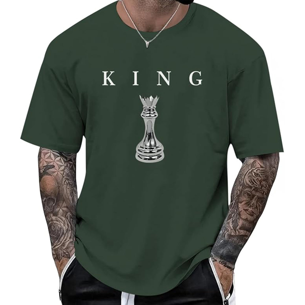 Men's King Chess Graphic T-Shirt ♟️ Urban Streetwear Printed Tee Casual Short Sleeve Shirt