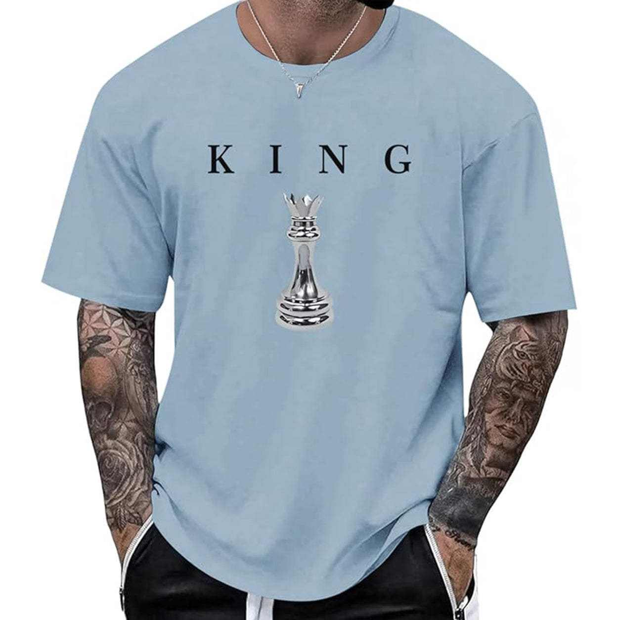 Men's King Chess Graphic T-Shirt ♟️ Urban Streetwear Printed Tee Casual Short Sleeve Shirt