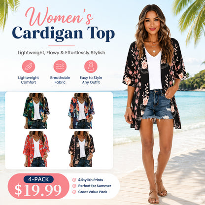 Women's Floral Kimono Cardigan 🌸 Flowy Lightweight Puff Sleeve Cover Up Blouse