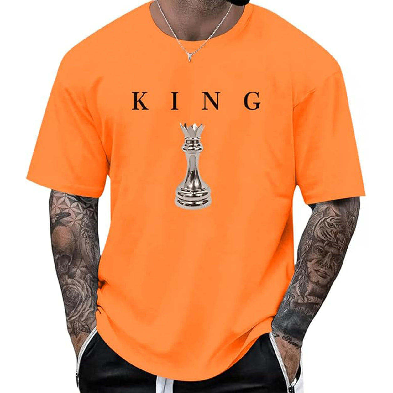 Men's King Chess Graphic T-Shirt ♟️ Urban Streetwear Printed Tee Casual Short Sleeve Shirt