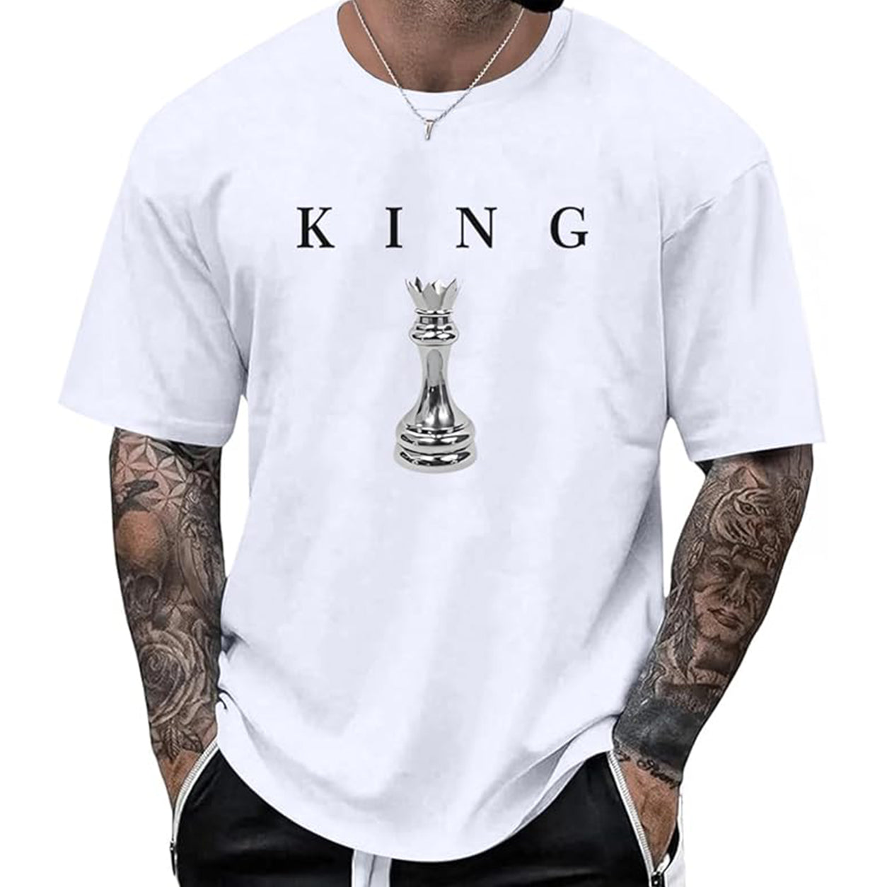 Men's King Chess Graphic T-Shirt ♟️ Urban Streetwear Printed Tee Casual Short Sleeve Shirt