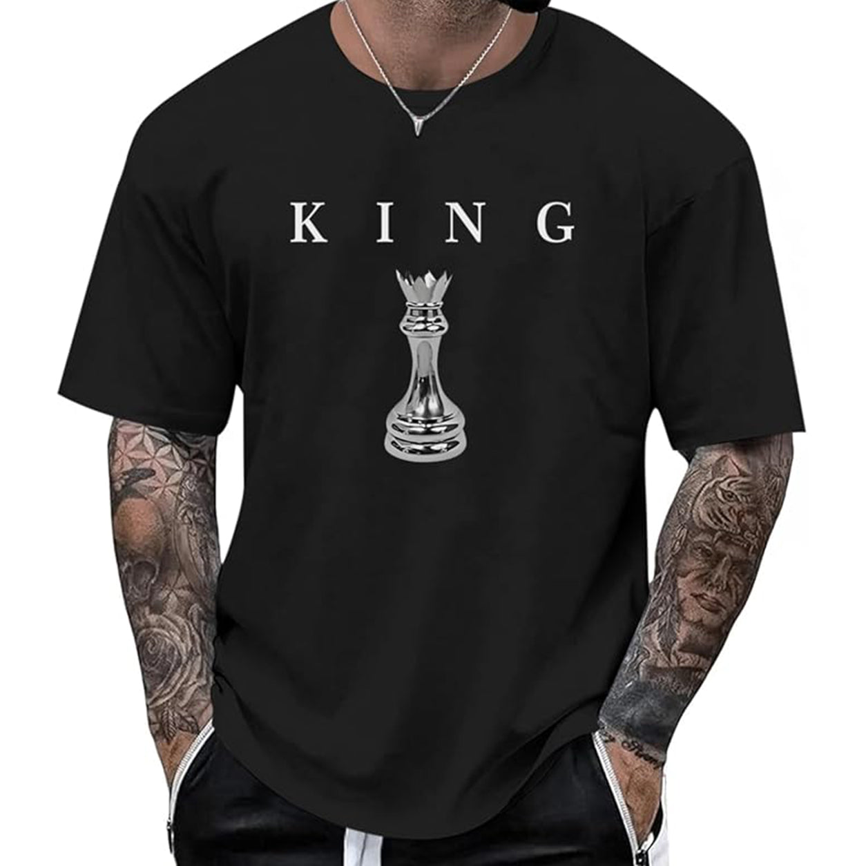 Men's King Chess Graphic T-Shirt ♟️ Urban Streetwear Printed Tee Casual Short Sleeve Shirt