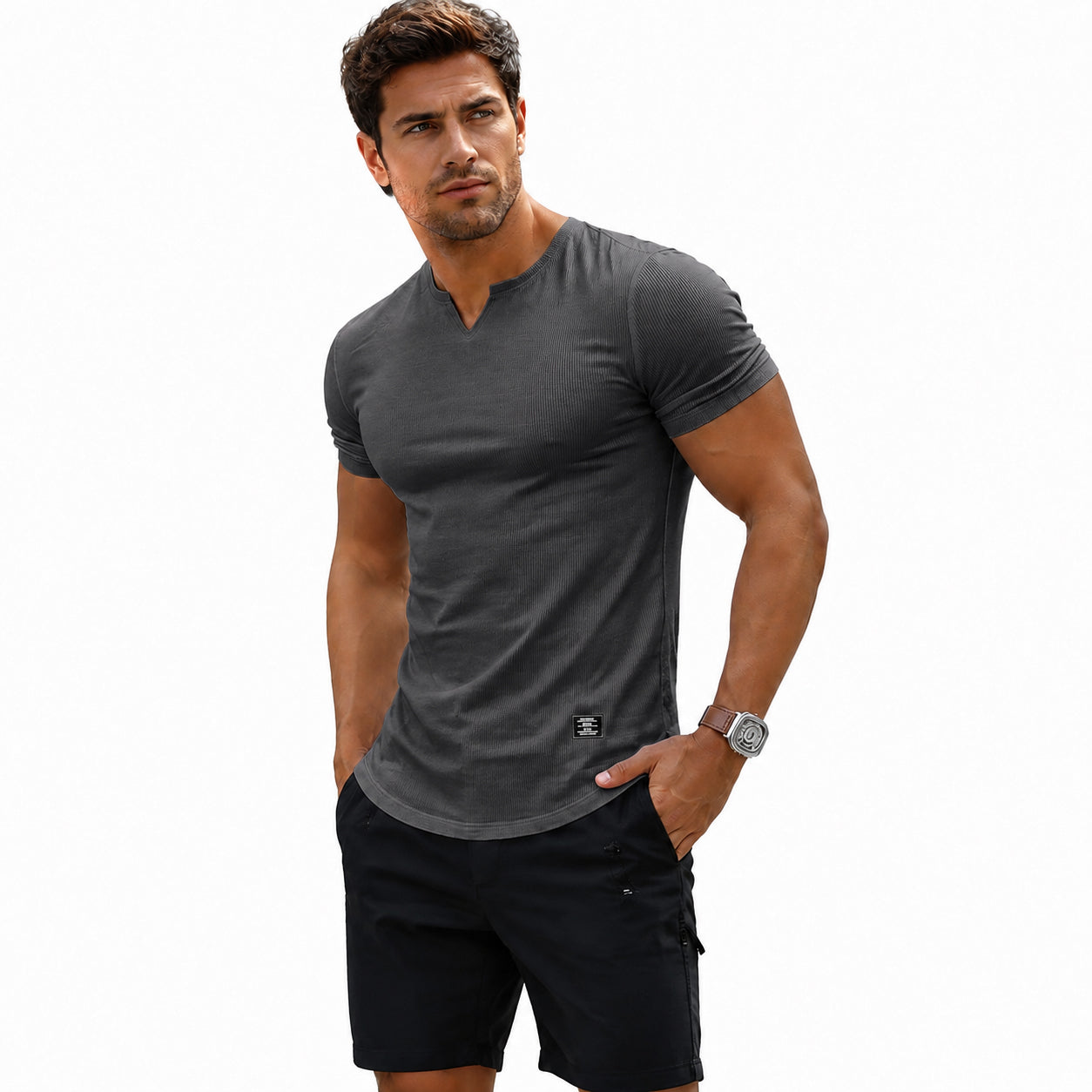 💪 Men's Muscle Fit V Neck T Shirt | Stretch Ribbed Workout Tee for Everyday Style
