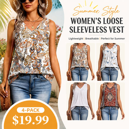 Women's V-Neck Pleated Tank Top ✨ Sleeveless Loose Fit Dressy Casual Summer Blouse