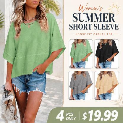 Women's Batwing Sleeve Top ✨ Loose Fit 3/4 Sleeve Flowy Boho Casual Tee