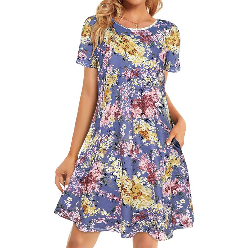 Women's Floral T-Shirt Dress 🌸 Soft Lightweight Loose Fit Sundress with Pockets