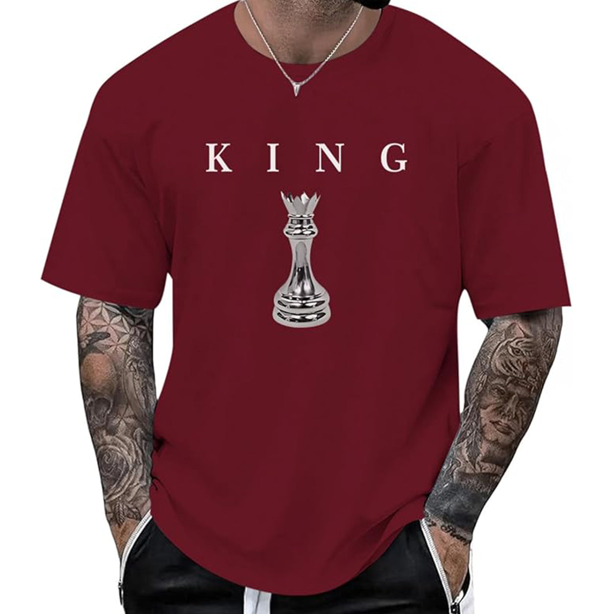Men's King Chess Graphic T-Shirt ♟️ Urban Streetwear Printed Tee Casual Short Sleeve Shirt