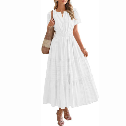 Women's Summer Boho Midi Maxi Dress 🌸 Lightweight V Neck Elastic Waist with Pockets | Casual Beach Dress
