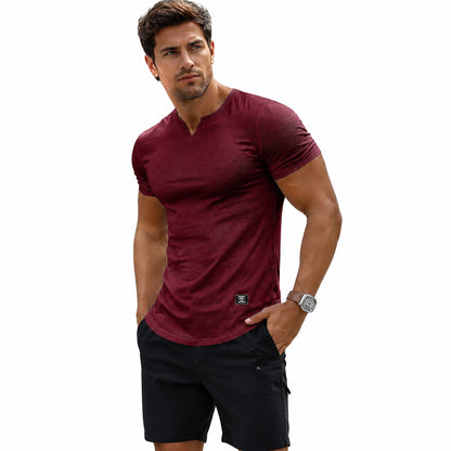 💪 Men's Muscle Fit V Neck T Shirt | Stretch Ribbed Workout Tee for Everyday Style