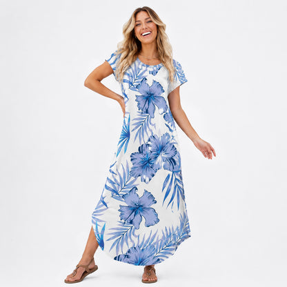 Women's Summer Maxi Dress ✨ Cap Sleeve Crewneck Casual Dress with Pockets | Flattering Fit, Wrinkle Resistant & Beach Ready