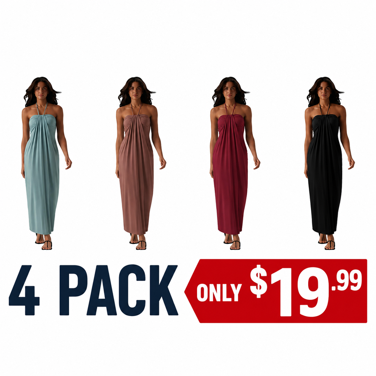 Women's Halter Tie-Back Maxi Dress 🌸 Flowy Summer Dress with Pockets
