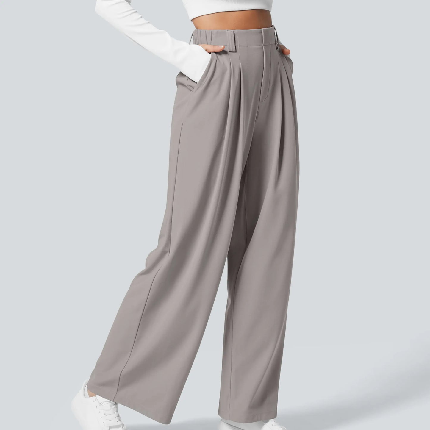 High Waisted Pocket Wide Leg Waffle Work Pants
