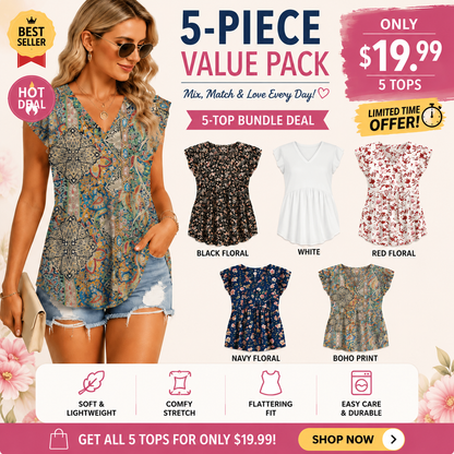 Women's Summer Babydoll Top 🌸 V-Neck Ruffle Sleeve Dressy Casual Blouse