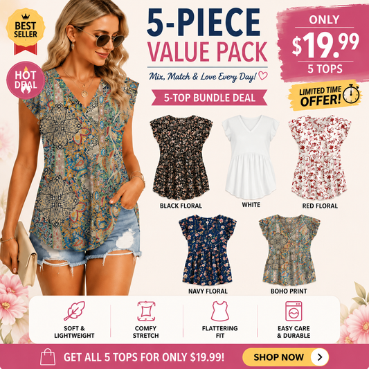 Women's Summer Babydoll Top 🌸 V-Neck Ruffle Sleeve Dressy Casual Blouse