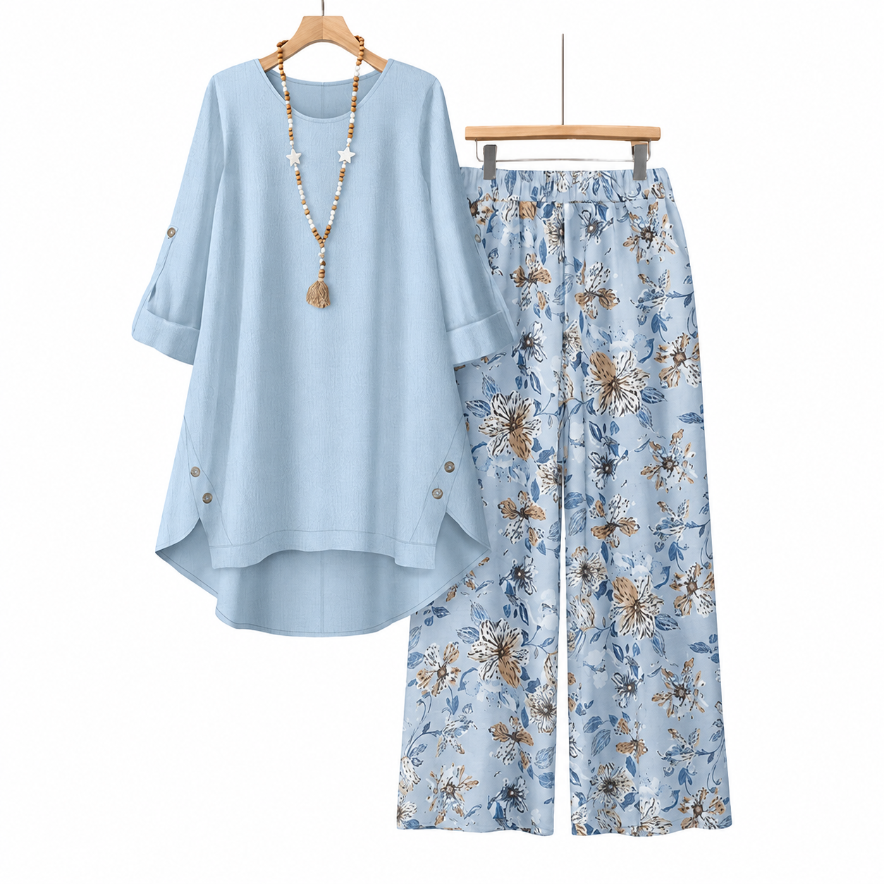 Women's Cotton Linen Half Sleeve Top ＆ Pants Set – Breathable & lightweight