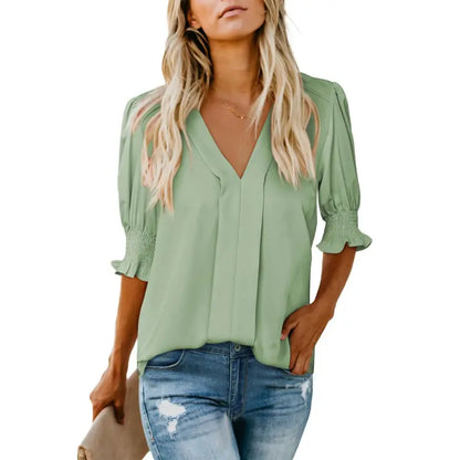 Women's Lightweight Floral Blouse 🌸 Cute V-Neck Ruffle Sleeve Summer Top