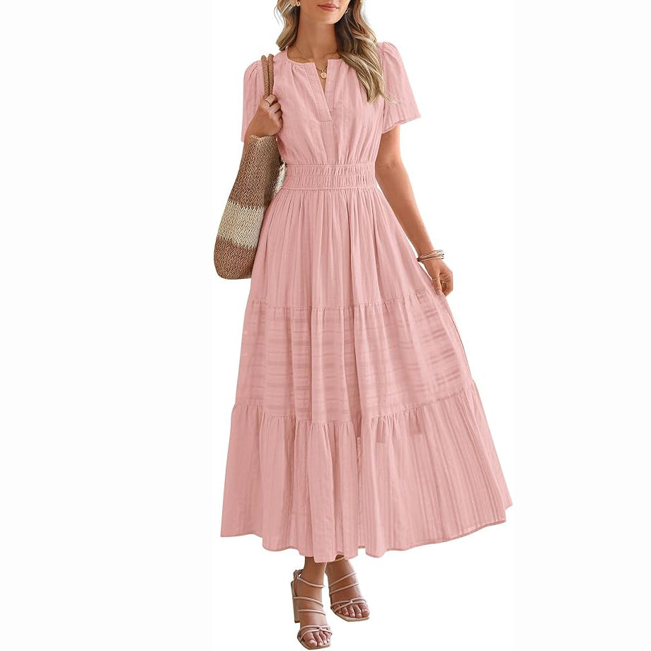 Women's Summer Boho Midi Maxi Dress 🌸 Lightweight V Neck Elastic Waist with Pockets | Casual Beach Dress