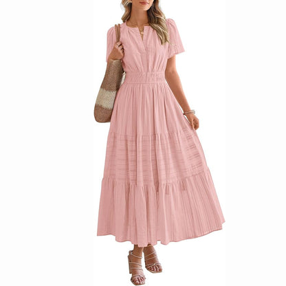 Women's Summer Boho Midi Maxi Dress 🌸 Lightweight V Neck Elastic Waist with Pockets | Casual Beach Dress