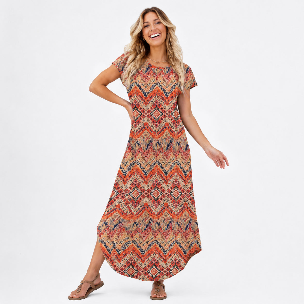 Women's Summer Maxi Dress ✨ Cap Sleeve Crewneck Casual Dress with Pockets | Flattering Fit, Wrinkle Resistant & Beach Ready
