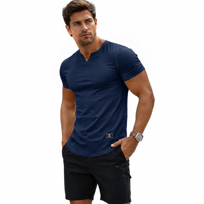 💪 Men's Muscle Fit V Neck T Shirt | Stretch Ribbed Workout Tee for Everyday Style