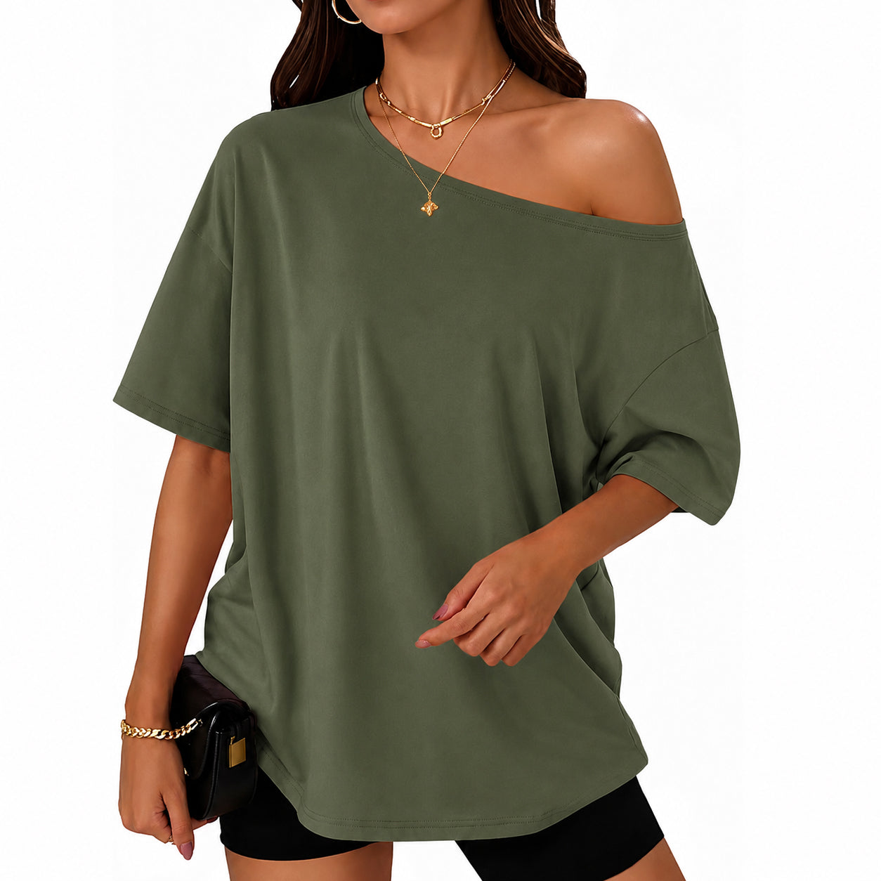 Women's Off-Shoulder Oversized Tee ✨ Casual Loose Fit Spring & Summer Top