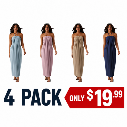 Women's Halter Tie-Back Maxi Dress 🌸 Flowy Summer Dress with Pockets