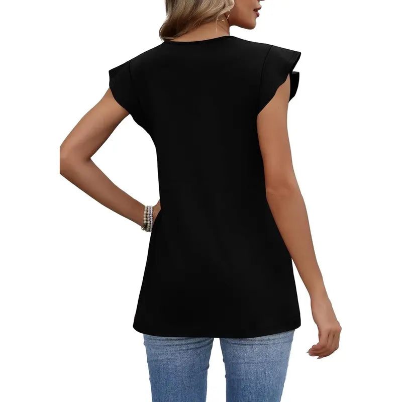 Women's Summer Babydoll Top 🌸 V-Neck Ruffle Sleeve Dressy Casual Blouse