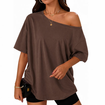 Women's Off-Shoulder Oversized Tee ✨ Casual Loose Fit Spring & Summer Top