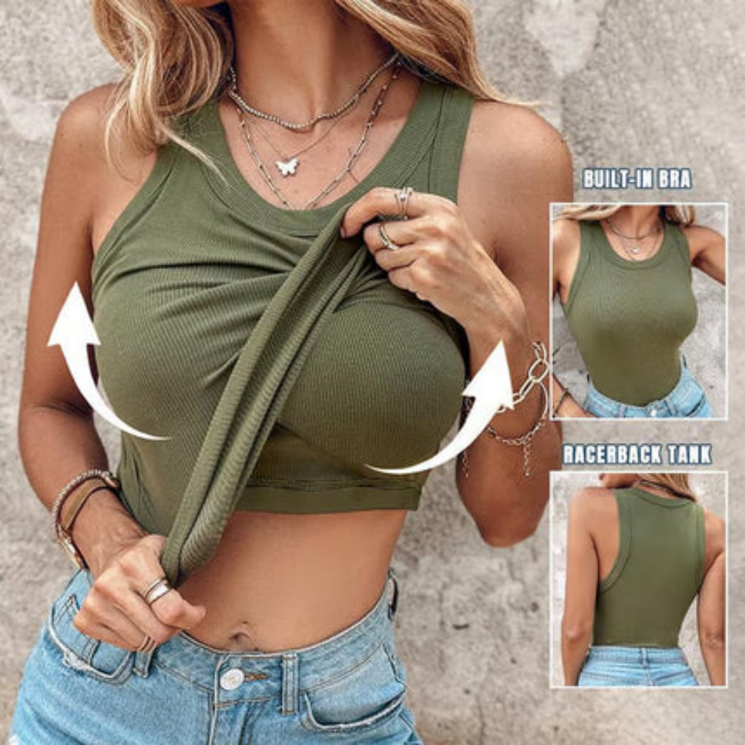🍃Slim Fit Ribbed Tank｜Built-in Bra Comfort Meets Casual Style ✨