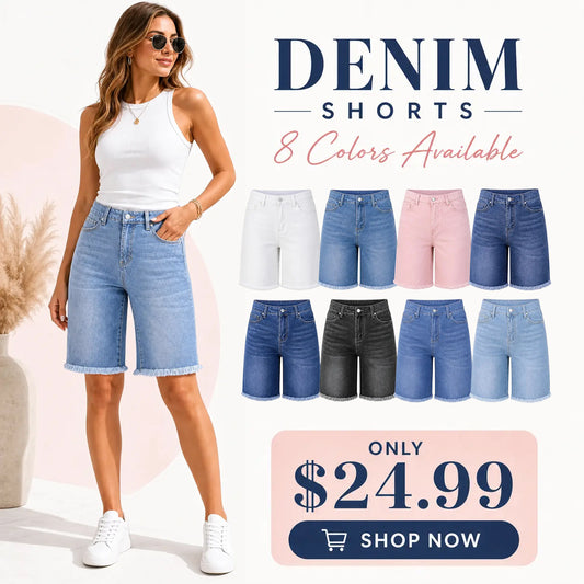 Jean Bermuda Shorts for Women Trendy Mid Rise Raw Hem Knee Length Stretchy Denim Long Shorts