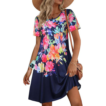 Women's Floral T-Shirt Dress 🌸 Soft Lightweight Loose Fit Sundress with Pockets